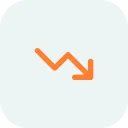 An orange line graph icon with a downward-pointing arrow, set against a light blue square background with rounded corners.
